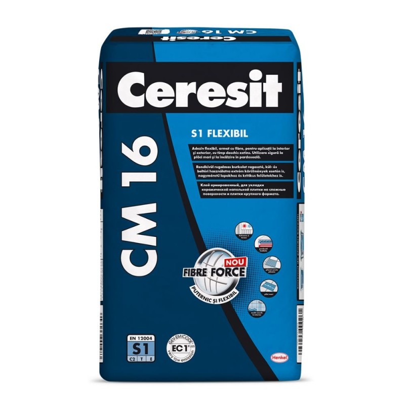 Adeziv flexibil pentru gresie si faianta Ceresit CM 16, interior/exterior, gri, 25 kg