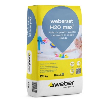 Adeziv pentru placari ceramice, interior/ exterior, Weber weberset H20 max2 25 Kg, gri