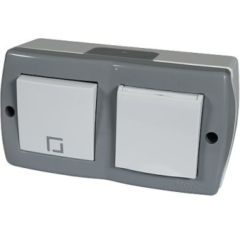 Ansamblu priza cu capac + intrerupator Lohuis Octans, cu contact de protectie, IP44, alb/gri