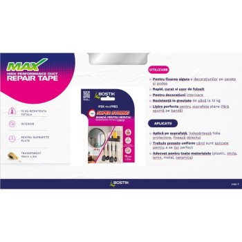 Banda dublu adeziva pentru montaj Bostik Super Strong, alb, 19 mm x 2 m
