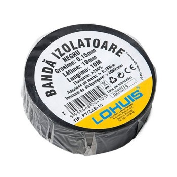 Banda izolatoare electrica PVC Lohuis, negru, 19 mm, rola 10 m