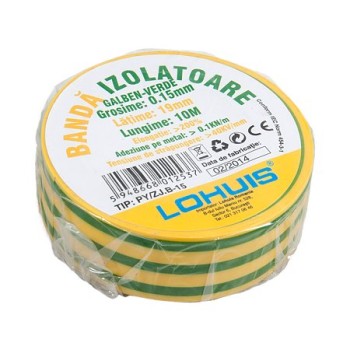 Banda izolatoare electrica PVC Lohuis, verde-galben, 19 mm, rola 10 m