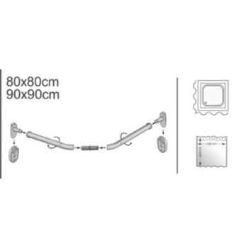 Bara pentru perdea de dus MSV, inox, crom, curbata, 80 x 80 cm