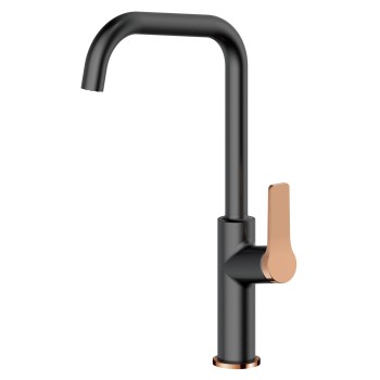 Baterie bucatarie Axys Aurora, negru/aur roz, 42 cm
