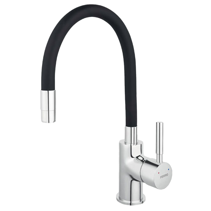 Baterie bucatarie cu pipa flexibila Ferro Zumba BZA4B, monocomanda, crom, negru