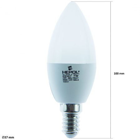 Bec LED Ecoline Hepol, lumanare, E14, 7 W, 560 lm, lumina calda 3000 K