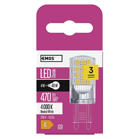 Bec LED Emos Classic, bulb, G9, 4 W, lumina neutra, 3500-4100 K, 470 lm