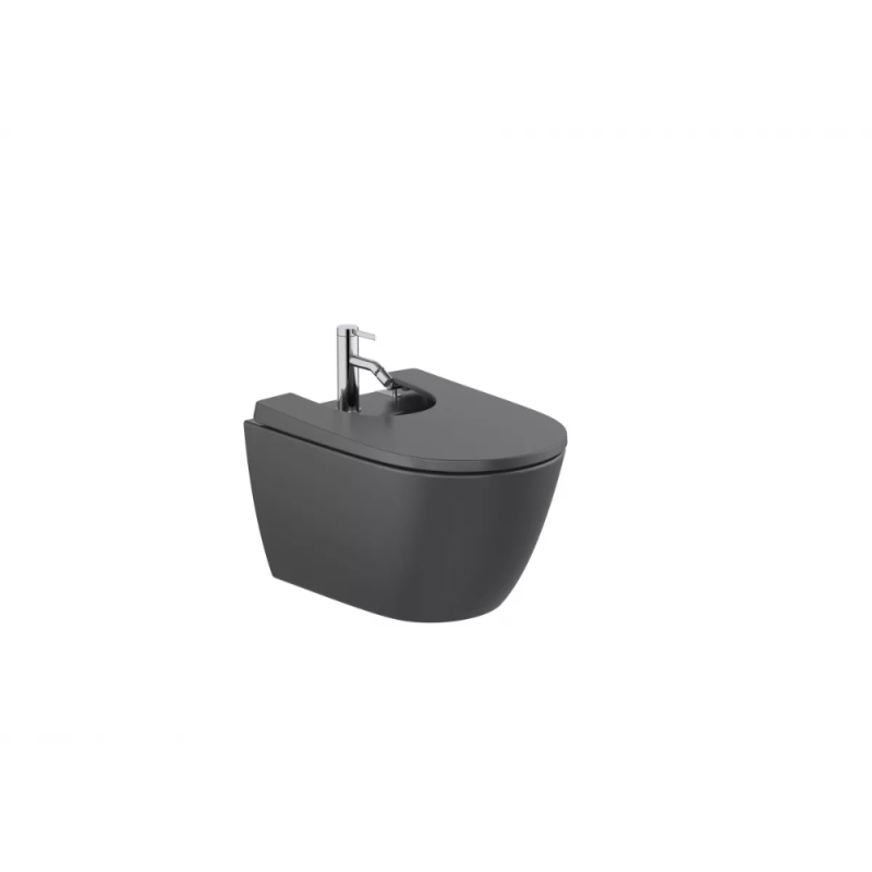 Bideu suspendat Roca Ona, ceramica, negru mat