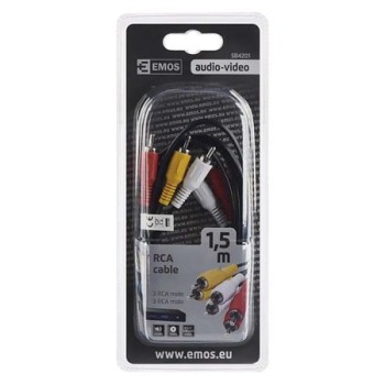 Cablu audio video RCA Emos, 3 mufe RCA tata - 3 mufe RCA tata, 1.5 m, negru