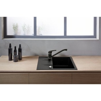 Chiuveta bucatarie Ferro Mezzo II DRGM48/58HA, granit, negru, cuva reversibila, adancime 15.7 cm, 58 x 48 cm