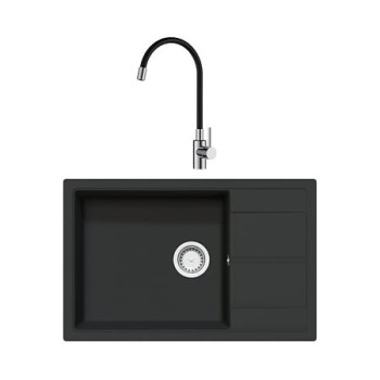 Chiuveta de bucatarie SanDonna Iness, granit compozit, negru cu baterie flexibila Sandonna Lola, negru-crom, 78 x 50 cm