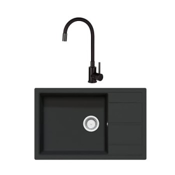 Chiuveta de bucatarie SanDonna Iness, granit compozit, negru cu baterie flexibila Sandonna Lola, negru, 78 x 50 cm