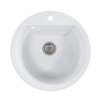 Chiuveta de bucatarie SanDonna Lena 510, granit compozit, alb cu baterie mobila Solo, alb, 51 x 51 cm