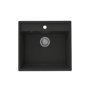 Chiuveta de bucatarie SanDonna Selena, granit compozit, negru cu baterie flexibila Lola, negru, 53 x 50 cm