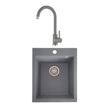 Chiuveta de bucatarie SanDonna Vesta, granit compozit, gri cu baterie mobila Solo, gri, 40 x 50 cm