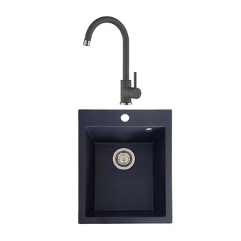 Chiuveta de bucatarie SanDonna Vesta, granit compozit, negru cu baterie mobila Solo, negru, 40 x 50 cm
