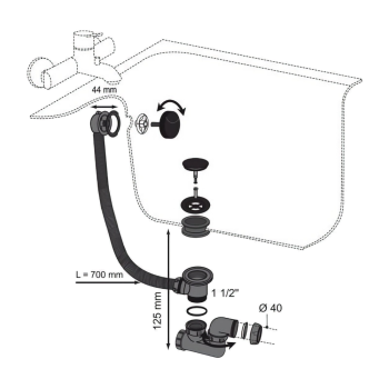 Coloana pentru cada Wirquin, cu buton si dop ABS, negru, 70 cm