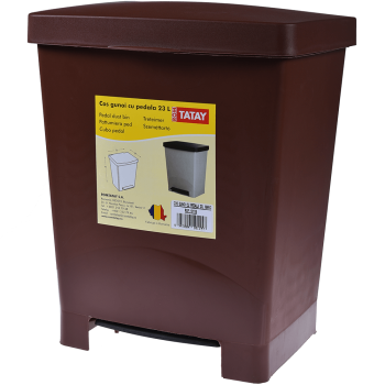 Cos gunoi cu pedala RomTatay, plastic, maro, 23L
