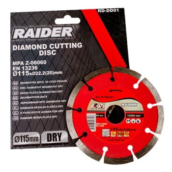 Disc diamantat segmentat debitare beton, Raider, 115 x 22.22 mm