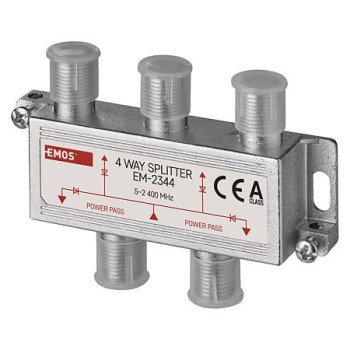 Distribuitor semnal TV Emos, metalic, 1 intrare mama - 4 iesiri mama, 20 x 56 x 25 mm
