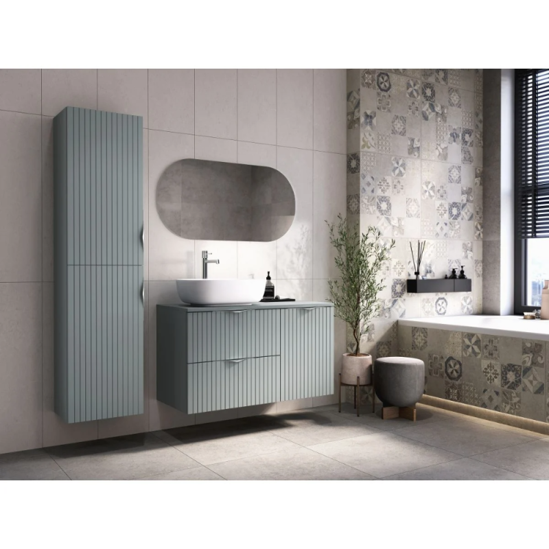 Dulap baie Cersanit Tirso, suspendat, 1 usa, MDF canelat, mat, gri, 40 x 44.7 x 55.1 cm