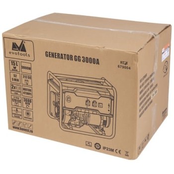 Generator curent electric monofazic Evotools GG3000A, model KM4000A, 3 kW, 2 x 230 V, capacitate rezervor 15l