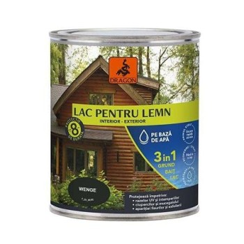 Lac pentru lemn 3in1 Dragon, wenge, pe baza de apa, interior/exterior, 700 ml
