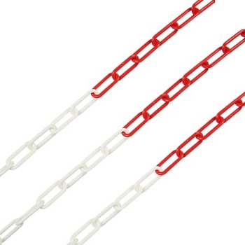 Lant pentru bariera, plastic, rosu cu alb, 6 mm Lant pentru bariera, plastic, rosu cu alb, 6 mm