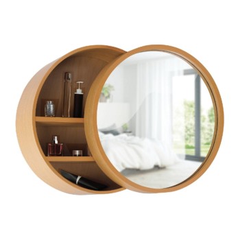 Oglinda de baie cu dulap Hausberg DL1, deschidere prin culisare, rotunda, PAL, maro, Ø50 cm x 13 cm