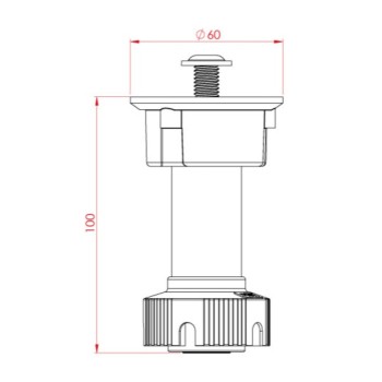 Picior mobilier, plastic, negru, reglabil, D26 mm, 100 mm
