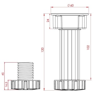 Picior reglabil, pastic, negru, 12 cm