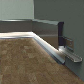 Plinta parchet pentru banda LED, aluminiu, canal cablu, negru uni, 3000 x 90 x 13 mm