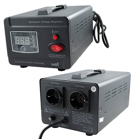 Stabilizator de tensiune cu releu, putere 2000VA/1200W, tensiune intrare 140-260V AC