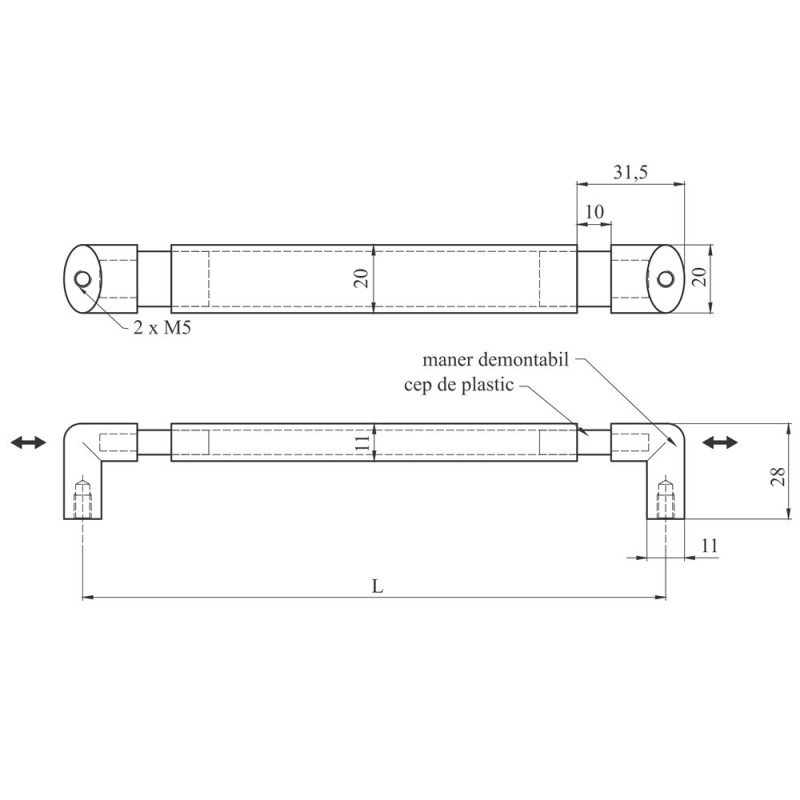 Terminatii de maner profil aluminiu Tip Arion, zamac, 2 buc/set