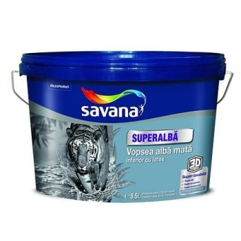 Vopsea superlavabila interior Savana 3D, cu latex, alb mat, 8.5 l