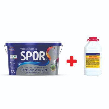 Vopsea superlavabila interior Spor, cu ioni de argint, alb, 15 l + amorsa 4 l