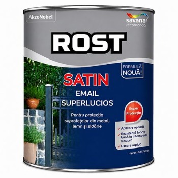 Vopsea superlucioasa pentru lemn/metal/zidarie, Rost Satin, interior/exterior, negru, 2.5 l