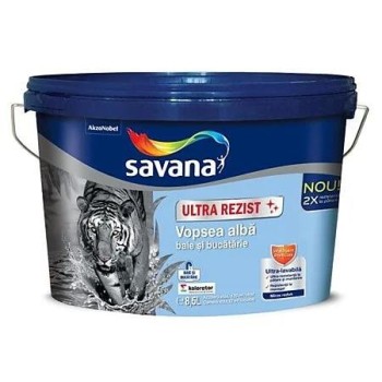 Vopsea ultra-lavabila interior, pentru baie si bucatarie, Savana Ultrarezist, alb, 8.5 L