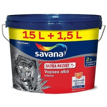 Vopsea ultra-lavabila interior Savana Ultra Rezist, alb, 15 l + 1.5 l
